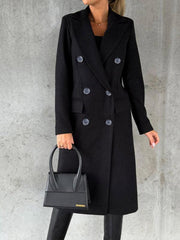 mid-length elegant women's long-sleeved double-breasted pockets - 808Lush