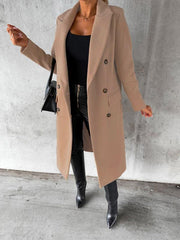 mid-length elegant women's long-sleeved double-breasted pockets - 808Lush