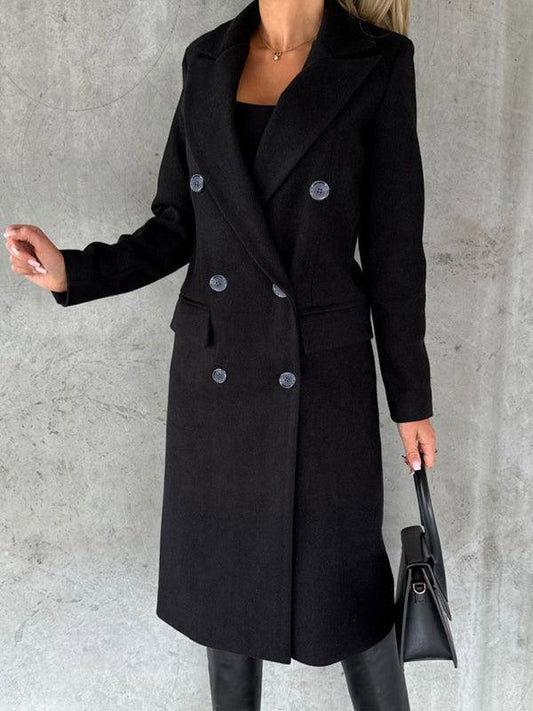 mid-length elegant women's long-sleeved double-breasted pockets - 808Lush