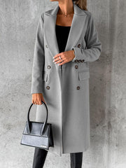 mid-length elegant women's long-sleeved double-breasted pockets - 808Lush