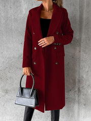 mid-length elegant women's long-sleeved double-breasted pockets - 808Lush