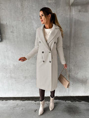 mid-length elegant women's long-sleeved double-breasted pockets - 808Lush