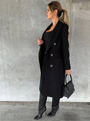 mid-length elegant women's long-sleeved double-breasted pockets - 808Lush