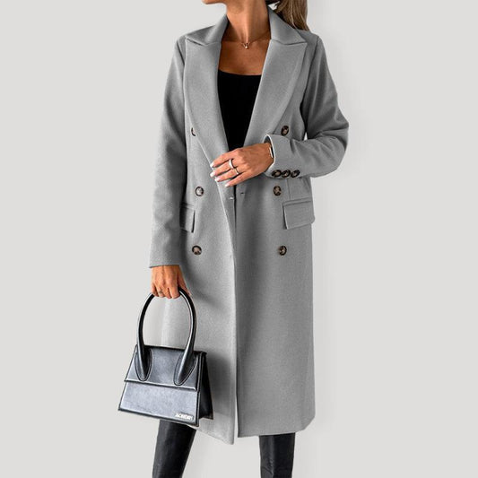 mid-length elegant women's long-sleeved double-breasted pockets - 808Lush