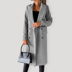 mid-length elegant women's long-sleeved double-breasted pockets - 808Lush