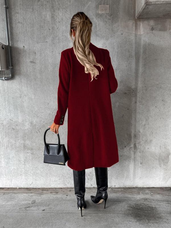 mid-length elegant women's long-sleeved double-breasted pockets - 808Lush