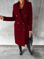 mid-length elegant women's long-sleeved double-breasted pockets - 808Lush