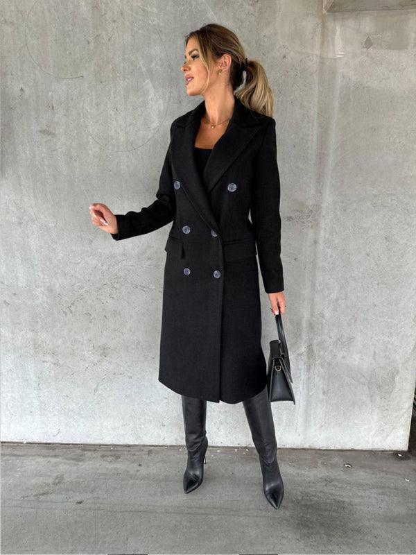 mid-length elegant women's long-sleeved double-breasted pockets - 808Lush