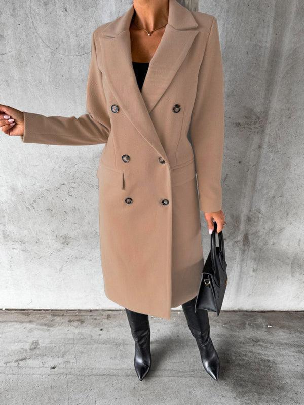 mid-length elegant women's long-sleeved double-breasted pockets - 808Lush