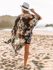 mid-length slit chiffon printed beach blouse - 808Lush