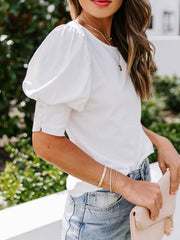 round neck solid color button loose top T-shirt shirt - 808Lush