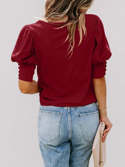 round neck solid color button loose top T-shirt shirt - 808Lush
