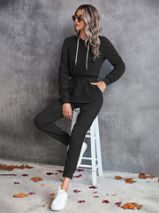 solid color casual pleated hooded long-sleeved suit - 808Lush