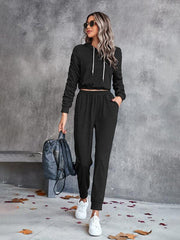 solid color casual pleated hooded long-sleeved suit - 808Lush