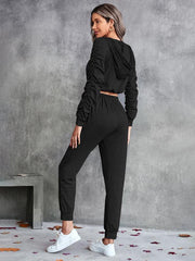 solid color casual pleated hooded long-sleeved suit - 808Lush
