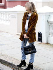 solid color casual suit cardigan mid-length jacket - 808Lush