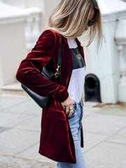 solid color casual suit cardigan mid-length jacket - 808Lush