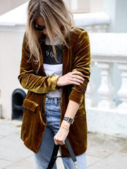 solid color casual suit cardigan mid-length jacket - 808Lush