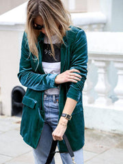 solid color casual suit cardigan mid-length jacket - 808Lush