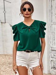 puff sleeve V-neck slim top - 808Lush