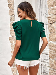 puff sleeve V-neck slim top - 808Lush