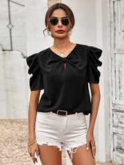 puff sleeve V-neck slim top - 808Lush