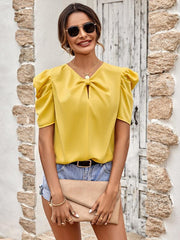 puff sleeve V-neck slim top - 808Lush