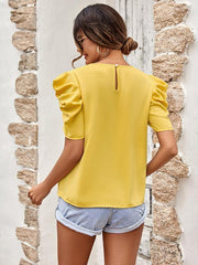 puff sleeve V-neck slim top - 808Lush