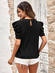 puff sleeve V-neck slim top - 808Lush
