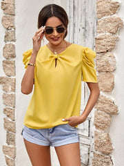 puff sleeve V-neck slim top - 808Lush
