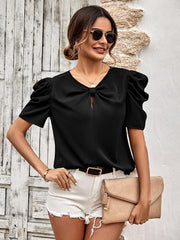 puff sleeve V-neck slim top - 808Lush