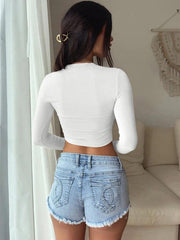 round neck slim fit inner midriff-baring long-sleeved - 808Lush