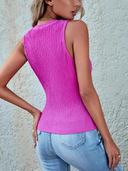 slim sexy pleated round neck vest - 808Lush
