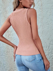 slim sexy pleated round neck vest - 808Lush