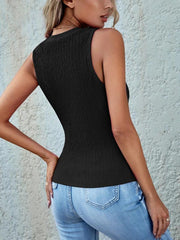 slim sexy pleated round neck vest - 808Lush