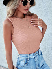 slim sexy pleated round neck vest - 808Lush