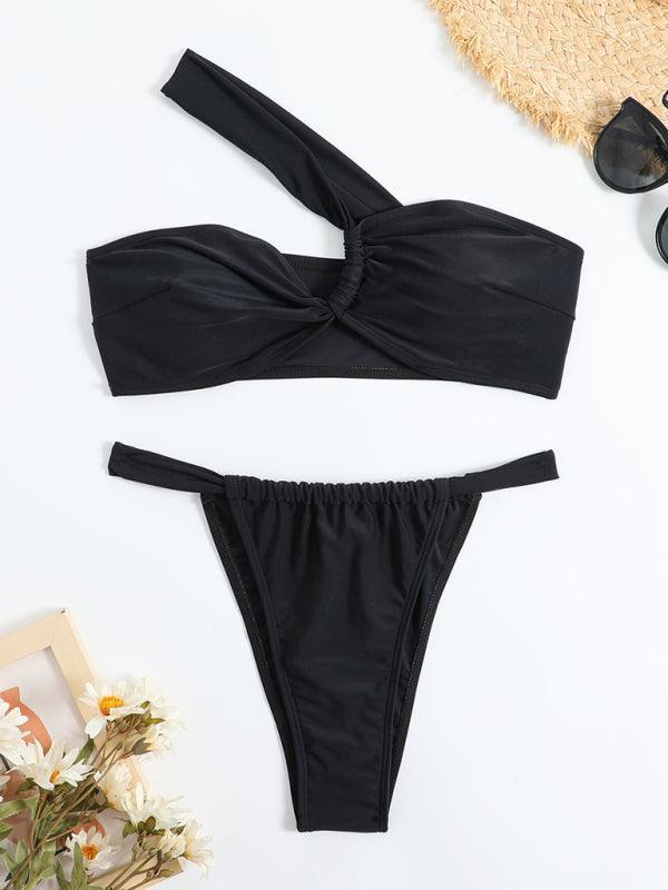 split swimsuit one shoulder slant shoulder bikini - 808Lush