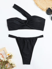 split swimsuit one shoulder slant shoulder bikini - 808Lush