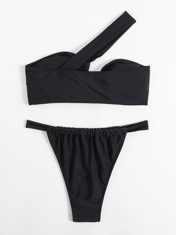split swimsuit one shoulder slant shoulder bikini - 808Lush