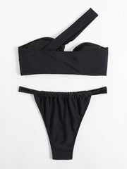 split swimsuit one shoulder slant shoulder bikini - 808Lush