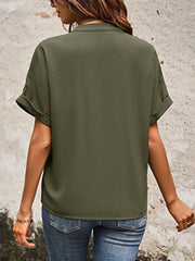 v-neck elegant commuter shirt with pockets - 808Lush