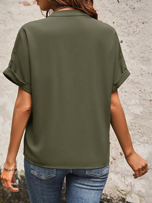 v-neck elegant commuter shirt with pockets - 808Lush