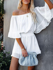 splicing short-sleeved loose-fitting solid-color chiffon jumpsuit - 808Lush