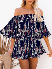 splicing short-sleeved loose-fitting solid-color chiffon jumpsuit - 808Lush