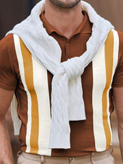 striped jacquard sweater Short-sleeved business casual Polo shirt - 808Lush