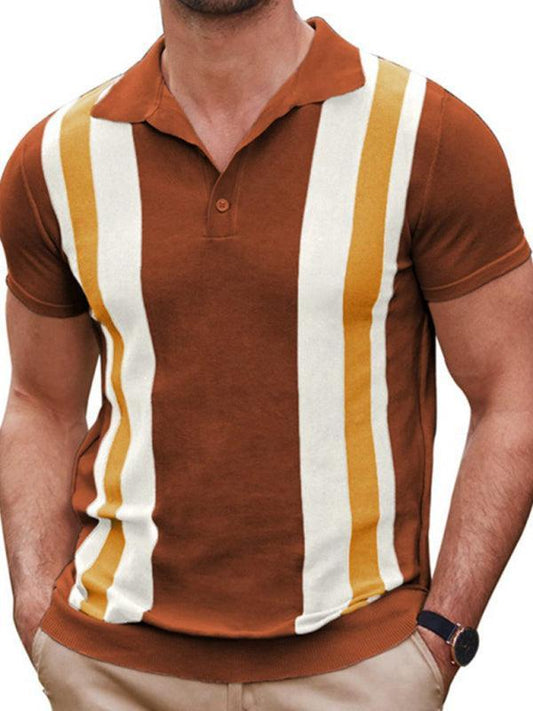 striped jacquard sweater Short-sleeved business casual Polo shirt - 808Lush