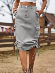 denim lace work casual mid length skirt - 808Lush