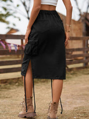 denim lace work casual mid length skirt - 808Lush