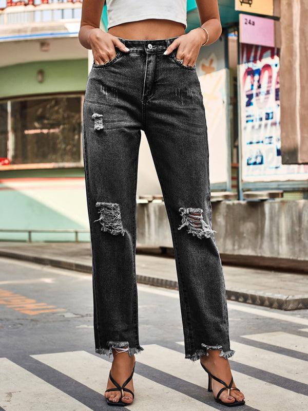 denim style ripped trousers women's casual pants - 808Lush