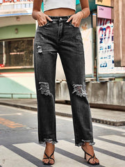 denim style ripped trousers women's casual pants - 808Lush